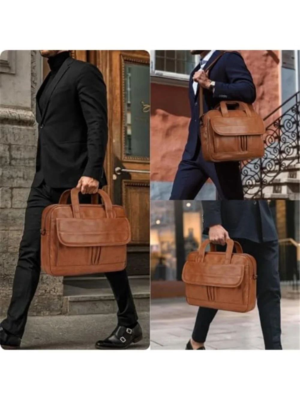 Leather Laptop Bag for Men Women Premium Laptop Briefcase Fits Up to 15.6 Inches
